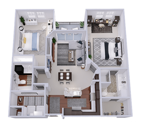 Floor plan for 2 beds, 2 baths, 1202 sqft